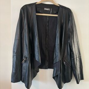 Neiman Marcus Black Faux Vegan Leather Waterfall Jacket